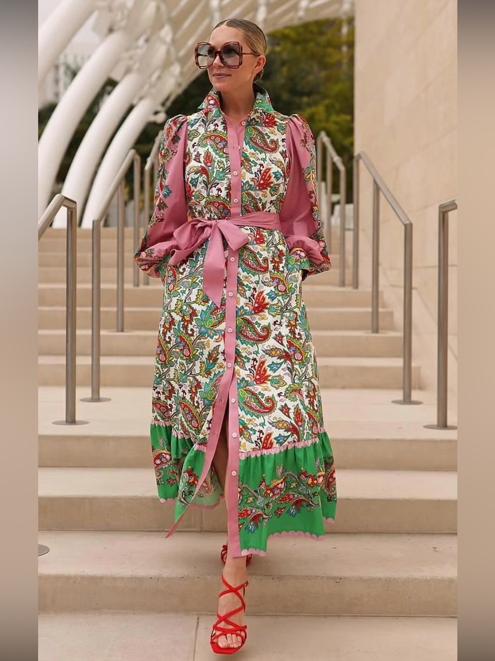 Boden Cotton Maxi Paisley Print Shirtdress Size 14R